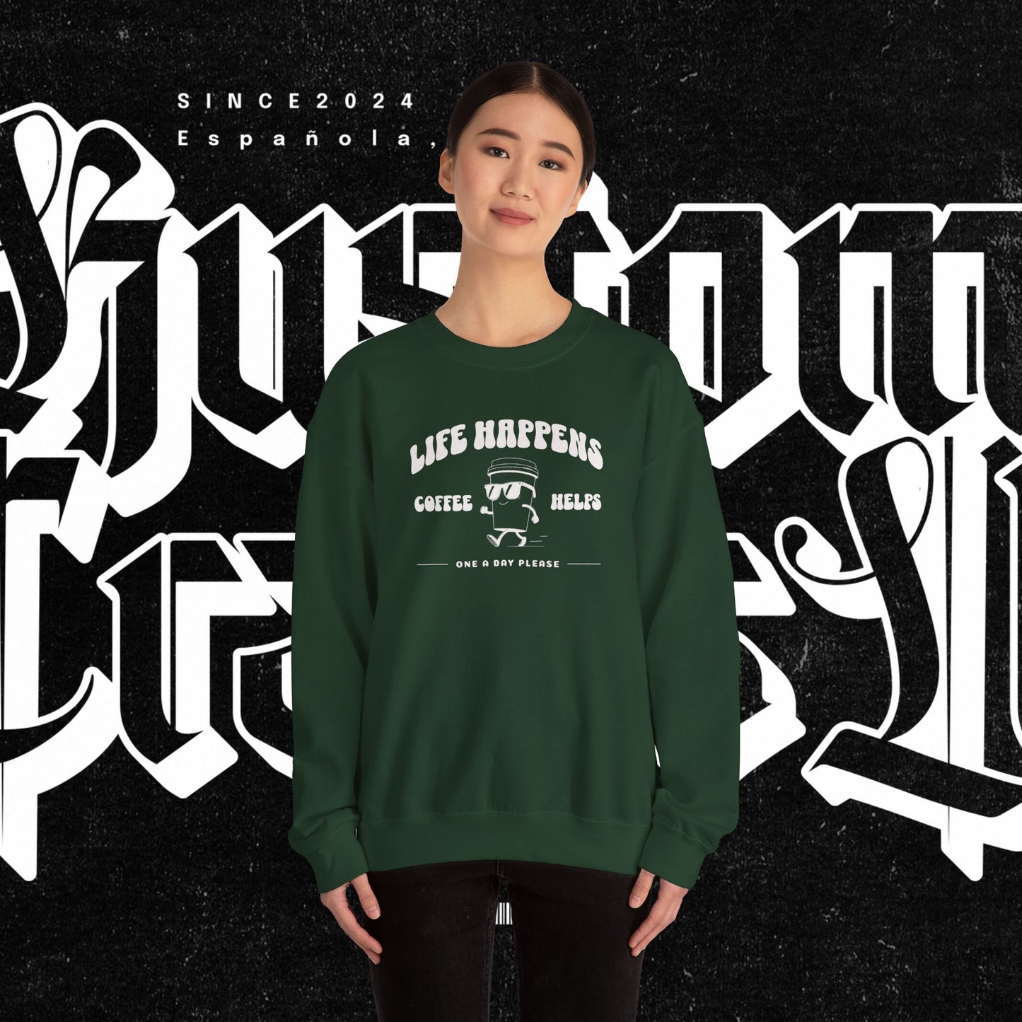 Life Happens Coffee Helps Sweatshirt, Funny Quote Jumper, Cozy Pullover, Gift for Coffee Lovers, Crew Neck Sweater, Comfy Shirt