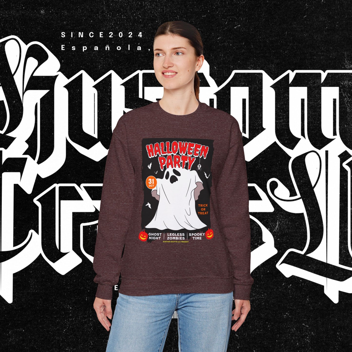 Halloween Party Sweatshirt, Spooky Season Apparel, Ghost Design Crewneck, Unisex Halloween Gift, Cozy Fall Fashion