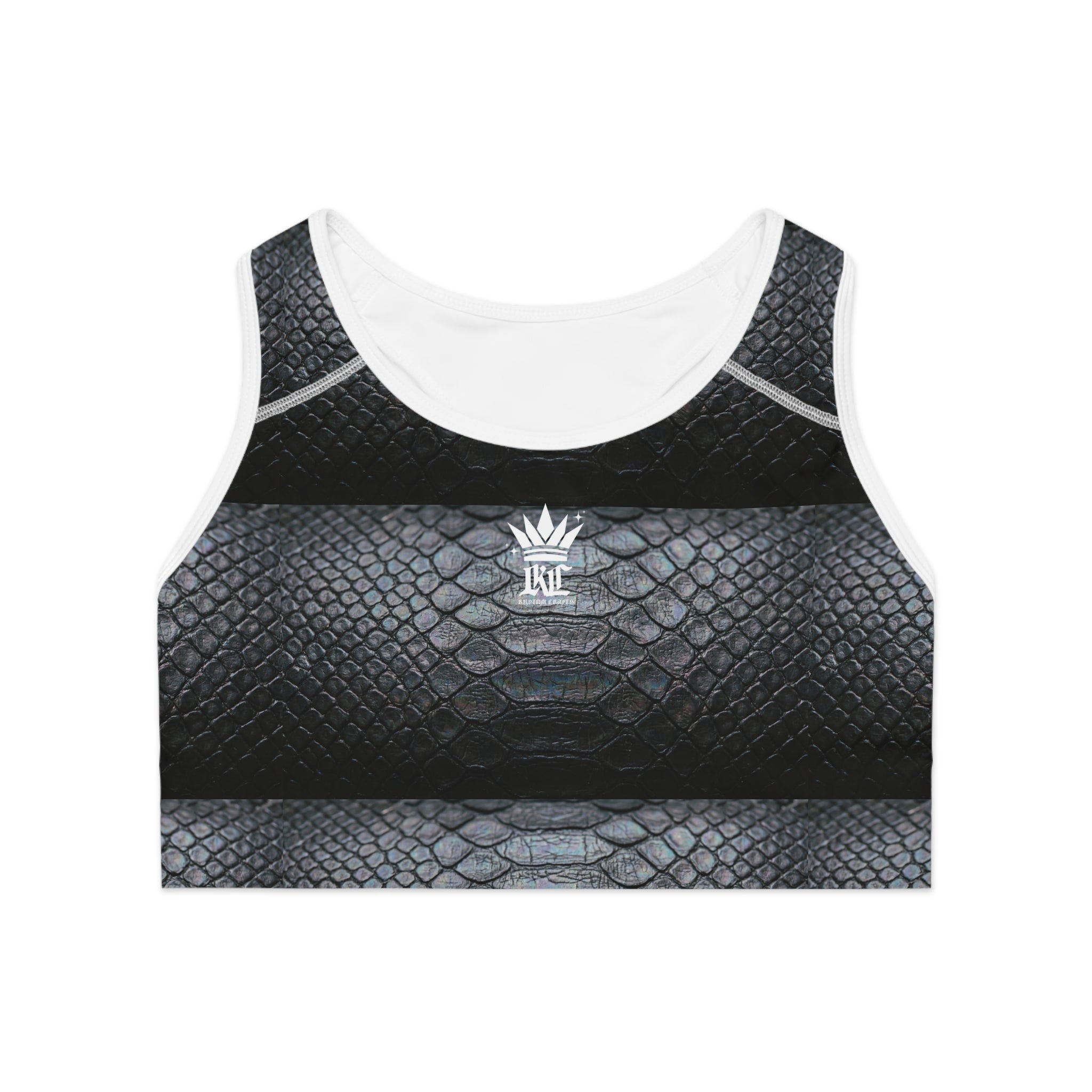 Snake Scale Sports Bra — Black Textured Athletic Crop Top