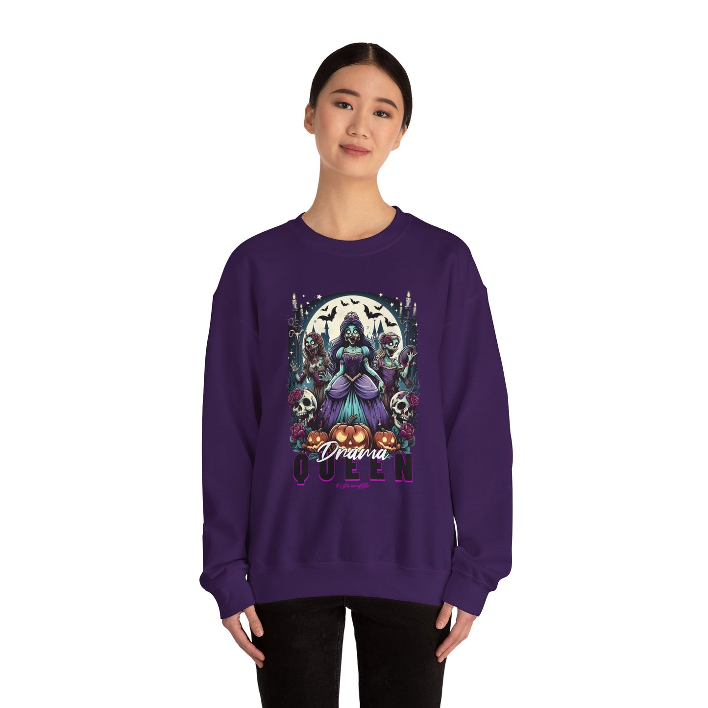 Drama Gothic Queen Sweatshirt - Unisex Heavy Blend Crewneck, Halloween Apparel, Dark Aesthetic Clothing, Edgy Gift for Her, Cozy Sweatshirt