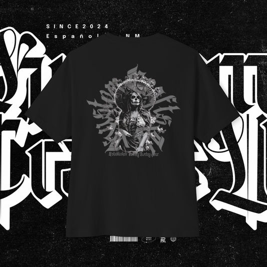Dia De Los Muertos Oversized Boxy Tee - Gray Wash