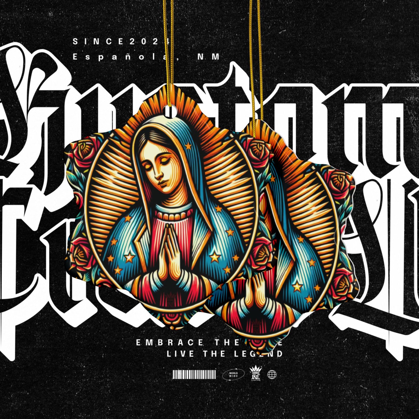 Virgin De Guadalupe Vibrant Ceramic Ornaments - Unique Two-Sided Holiday Decor, Beautiful Gifts for Christmas, Housewarming, and Religious Celebrations.