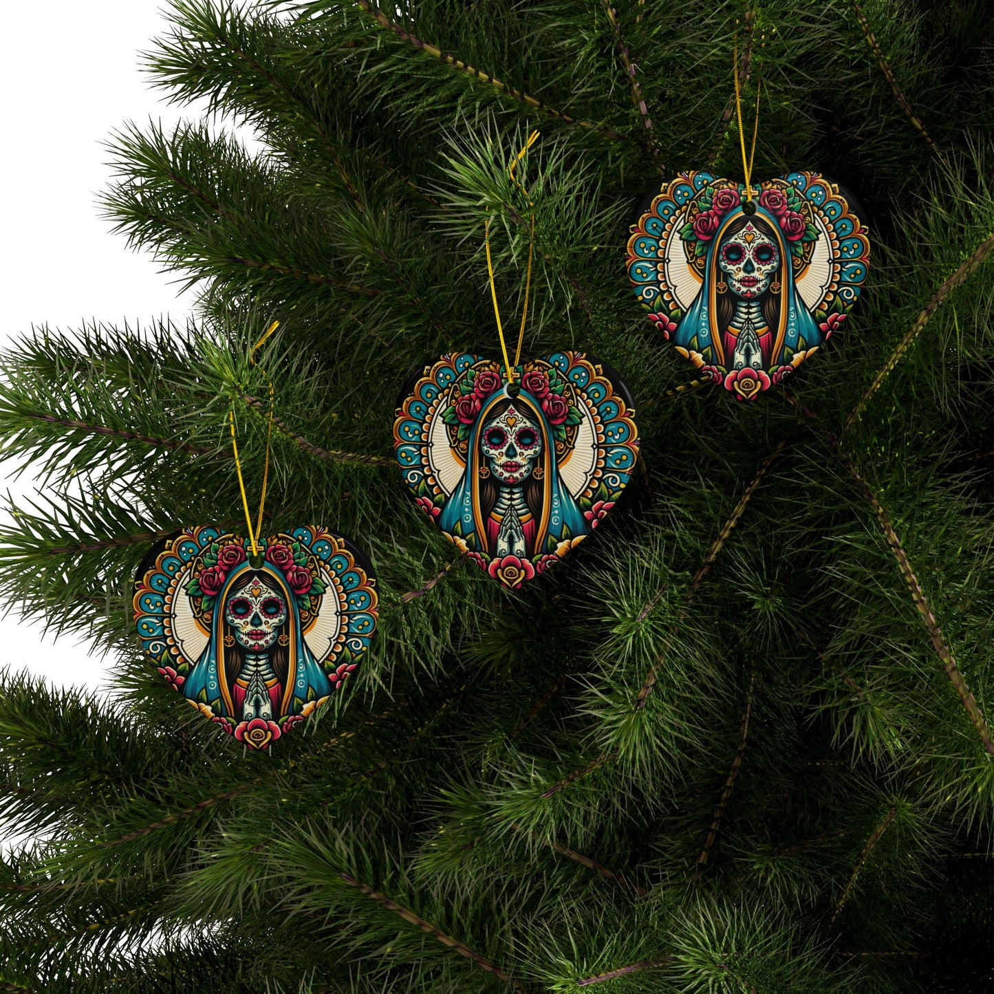 Ceramic Ornaments - Dia de los Muertos Virgin Mary Themed