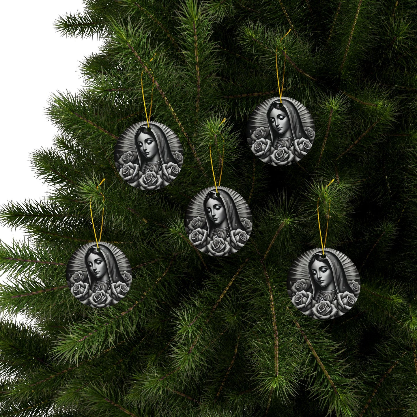 Ceramic Ornaments, Virgin Marry Design with Roses, Christmas Tree Decoration, Holiday Gift, Religious Ornament, Catholic Decor, Christian