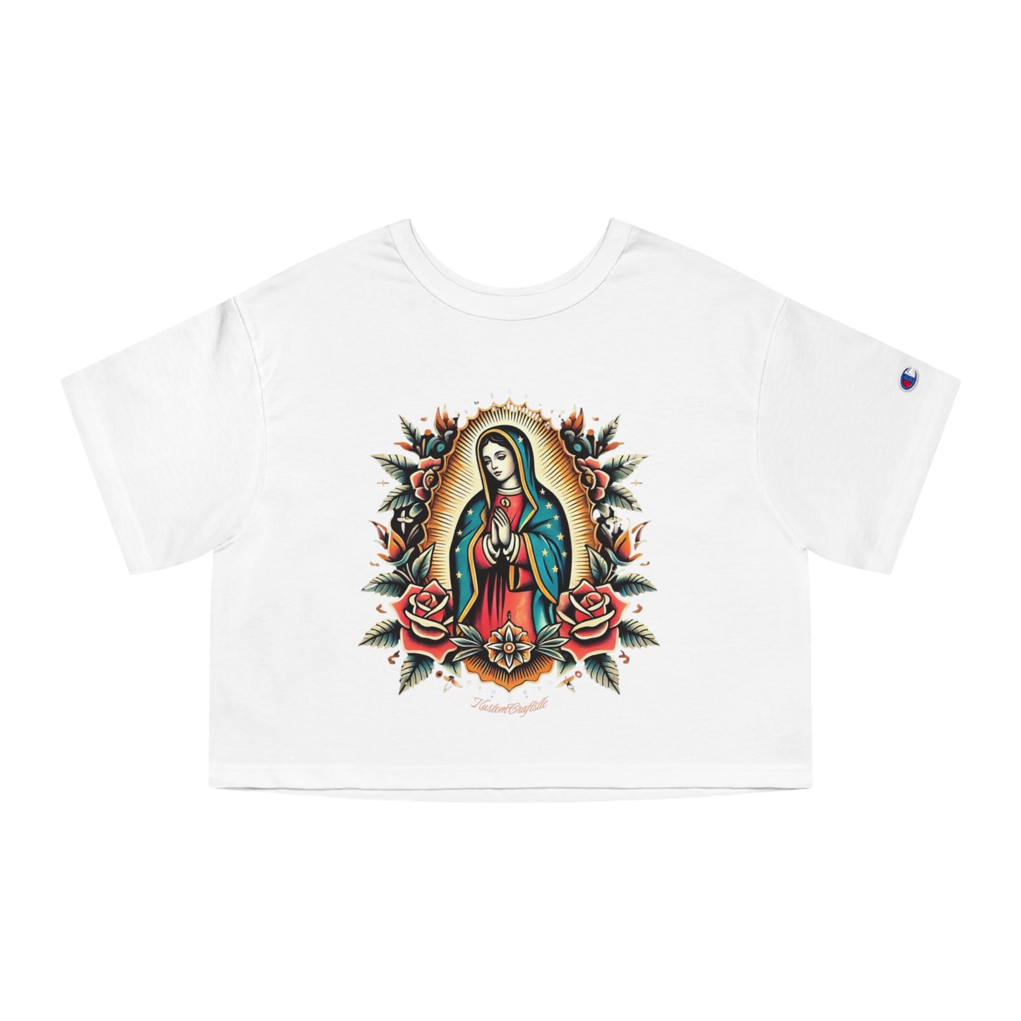 Cropped T-Shirt with Virgin Mary Design, Cute Graphic Tee, Spiritual Apparel, Casual Wear, Gift for Believers, Trendy Summer Top