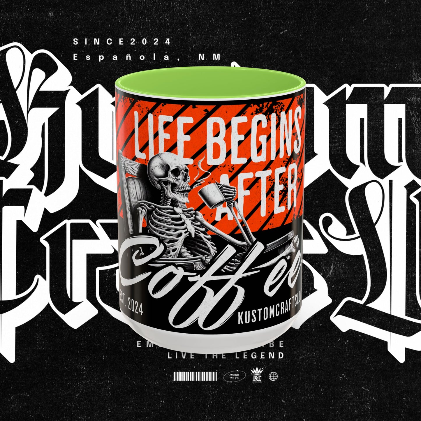 Life Begins After Coffee. Coffee Mugs, Life Begins After Coffee Mug, Unique Ceramic Cups, Skeletal Art Design, Gift for Coffee Lovers