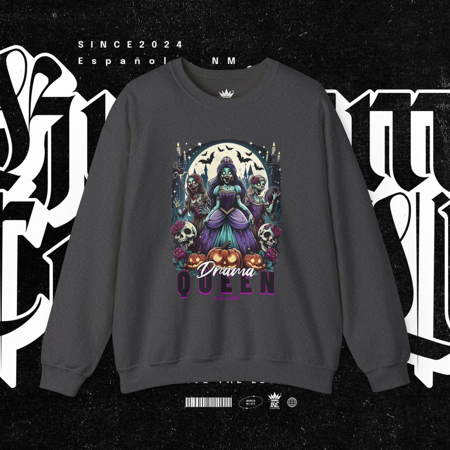Drama Gothic Queen Sweatshirt - Unisex Heavy Blend Crewneck, Halloween Apparel, Dark Aesthetic Clothing, Edgy Gift for Her, Cozy Sweatshirt