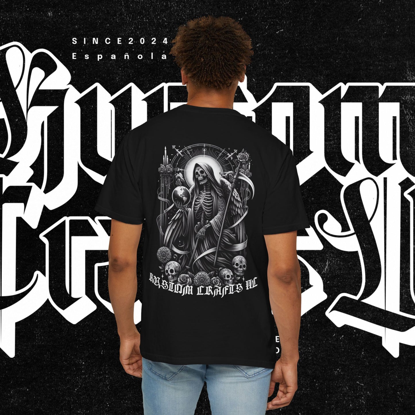 Santa Muerte Unisex T-shirt,  Day Of The Dead Tee, Saint Skeleton Shirt, Top, Mexican Folk Art Clothing, Kustom Crafts LLC