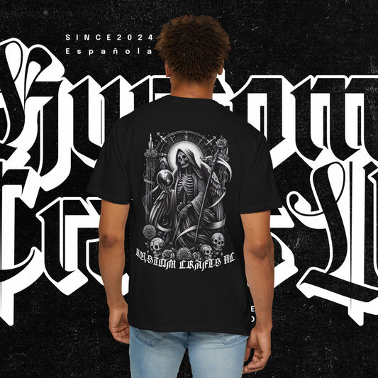 Santa Muerte Unisex T-shirt,  Day Of The Dead Tee, Saint Skeleton Shirt, Top, Mexican Folk Art Clothing, Kustom Crafts LLC