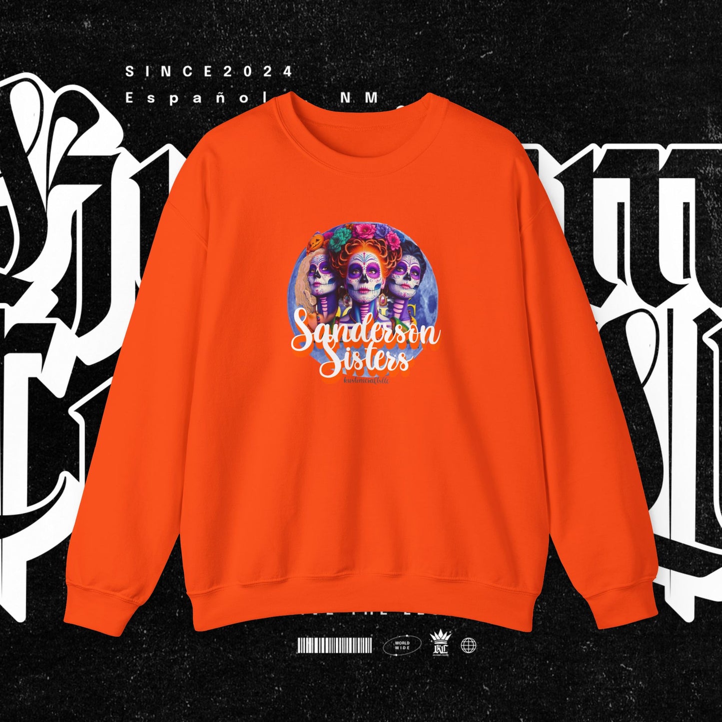 Sanderson Sisters Day of the Dead Crewneck Sweatshirt, Cozy Sweatshirt for Fall, Halloween Outfit, Gift for Sister, Skull Art Apparel