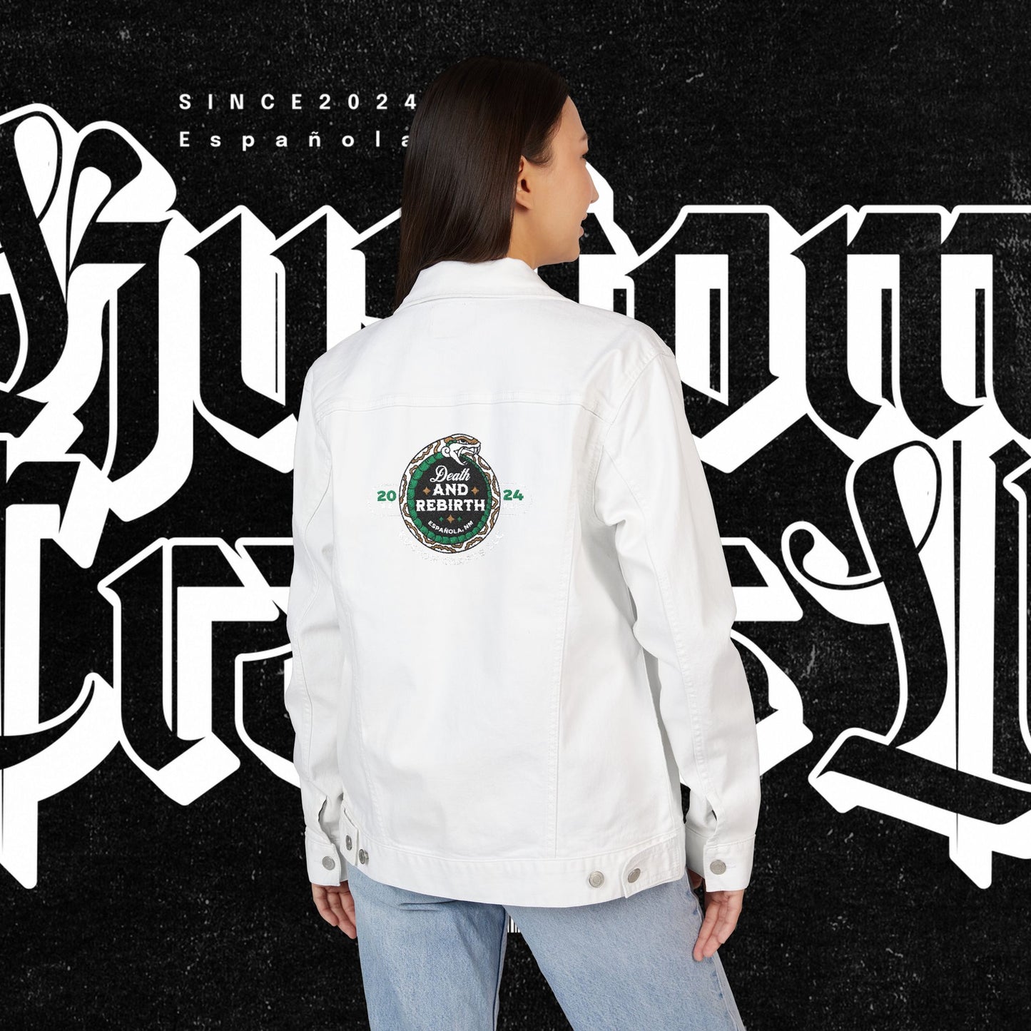 Embroidery Denim Jacket - Death and Rebirth Snake Design