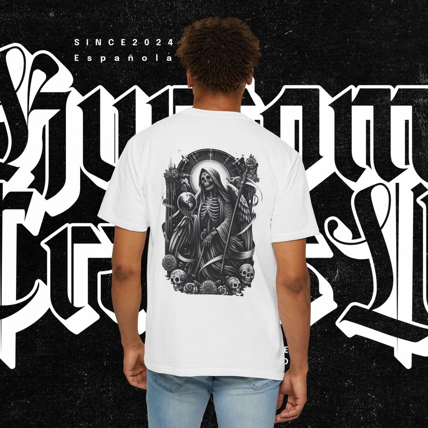 Santa Muerte Unisex T-shirt,  Day Of The Dead Tee, Saint Skeleton Shirt, Top, Mexican Folk Art Clothing, Kustom Crafts LLC