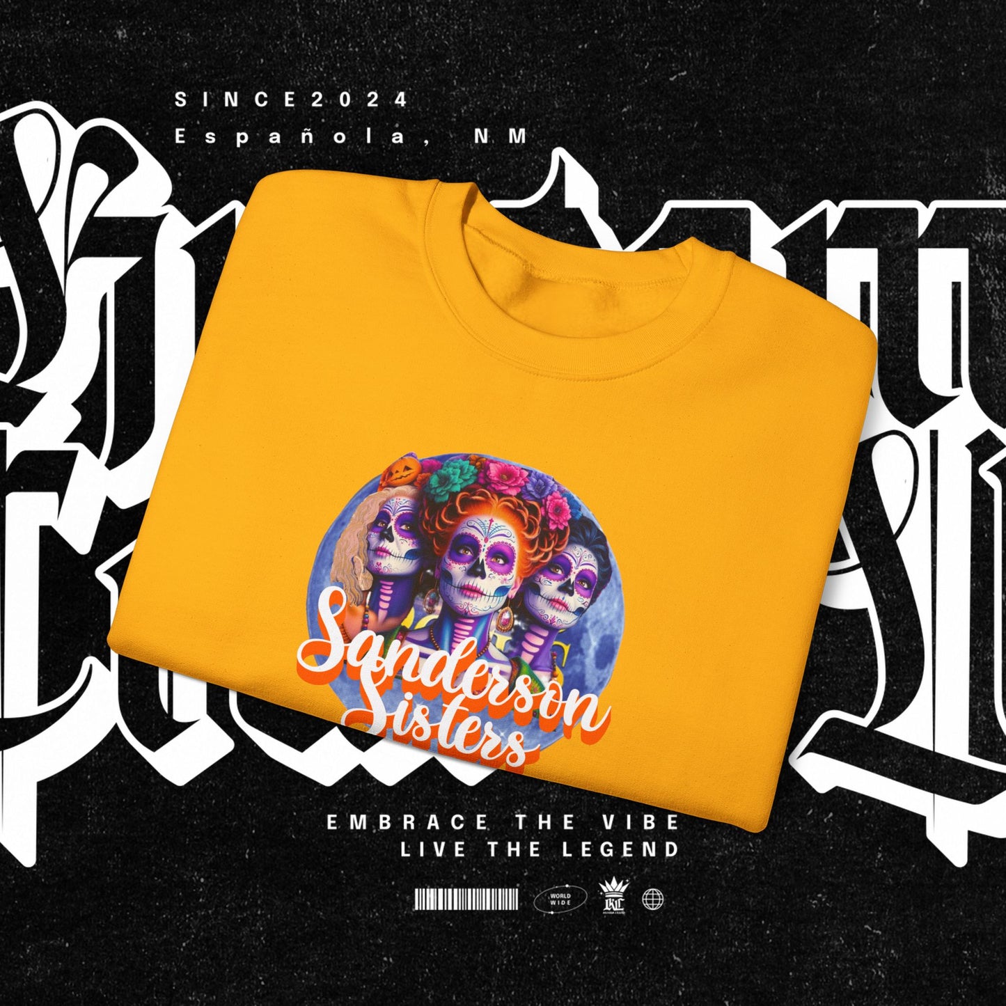 Sanderson Sisters Day of the Dead Crewneck Sweatshirt, Cozy Sweatshirt for Fall, Halloween Outfit, Gift for Sister, Skull Art Apparel