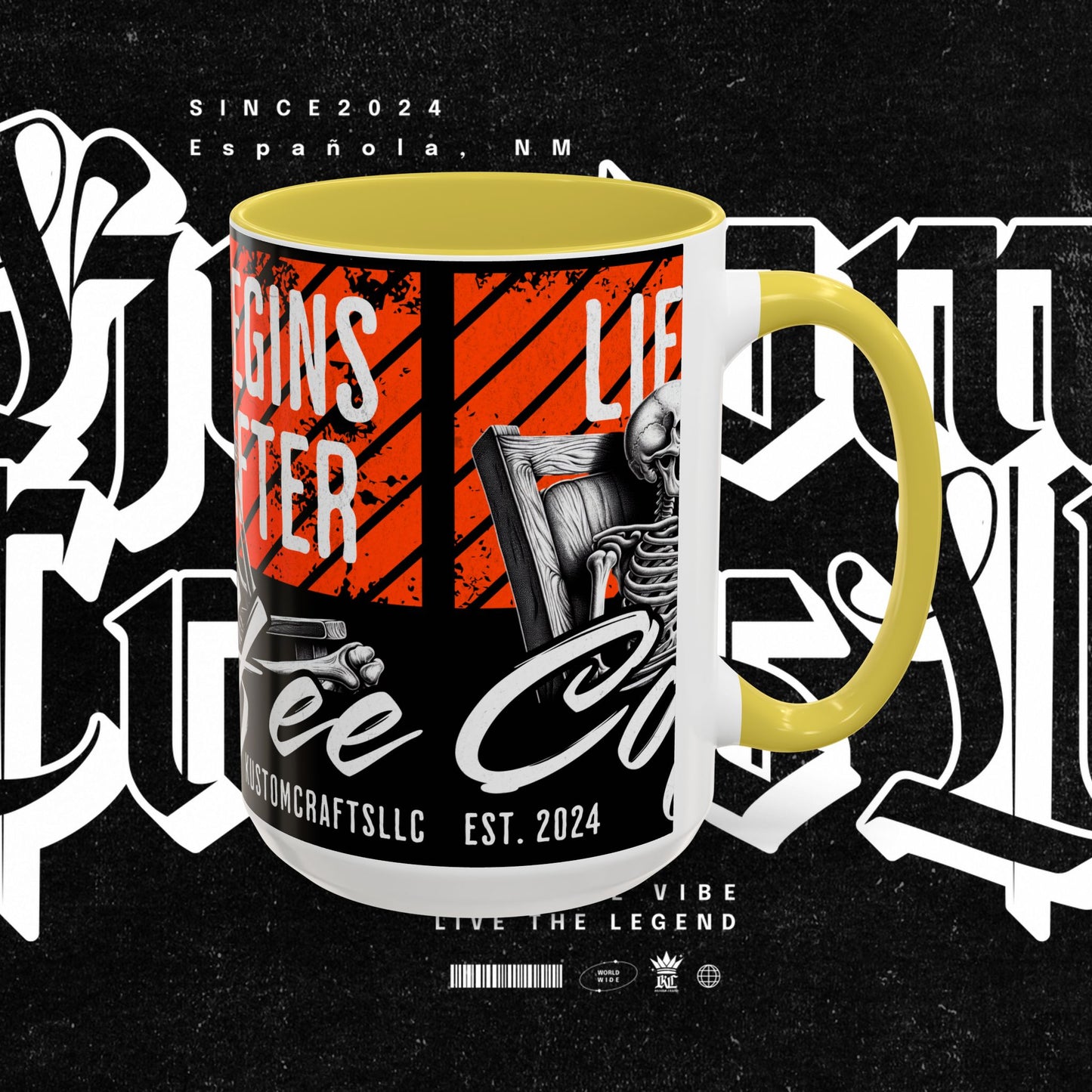 Life Begins After Coffee. Coffee Mugs, Life Begins After Coffee Mug, Unique Ceramic Cups, Skeletal Art Design, Gift for Coffee Lovers