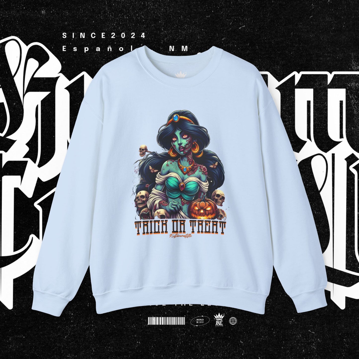 Spooky Vibes " Trick Or Treat" Crewneck Sweatshirt - Trick or Treat, Halloween Apparel, Unisex Sweatshirt, Cozy Fall Fashion, Gift for Her