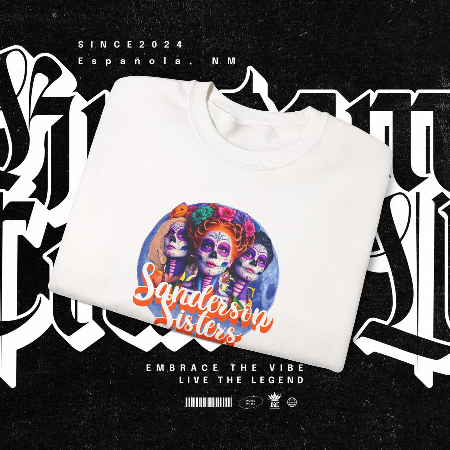 Sanderson Sisters Day of the Dead Crewneck Sweatshirt, Cozy Sweatshirt for Fall, Halloween Outfit, Gift for Sister, Skull Art Apparel