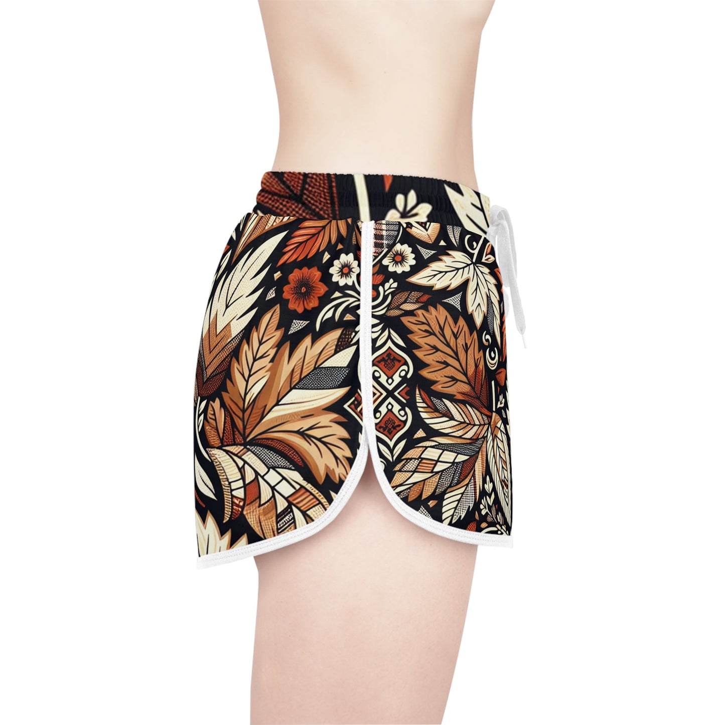 Autumn Leaf Print Women's Relaxed Shorts, Boho Style Lounge Shorts, AOP Shorts for Casual Wear, Fall Fashion, Summer Beachwear, Gift for Her