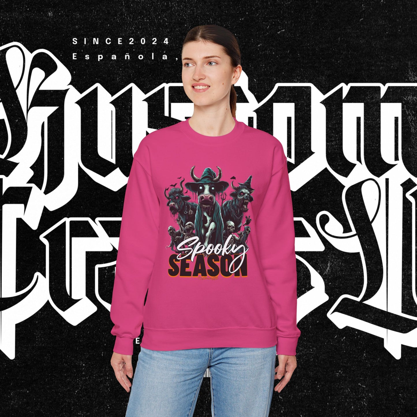 Spooky Cow Season Crewneck Sweatshirt, Halloween Apparel, Unisex Halloween Sweatshirt, Cozy Fall Fashion, Unique Gift Idea