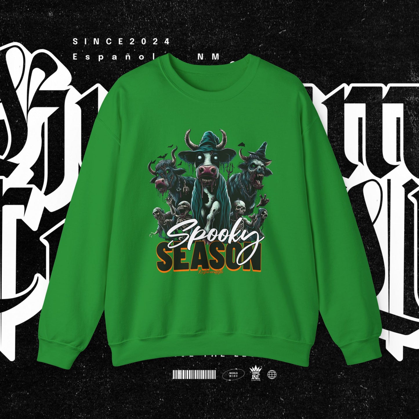 Spooky Cow Season Crewneck Sweatshirt, Halloween Apparel, Unisex Halloween Sweatshirt, Cozy Fall Fashion, Unique Gift Idea