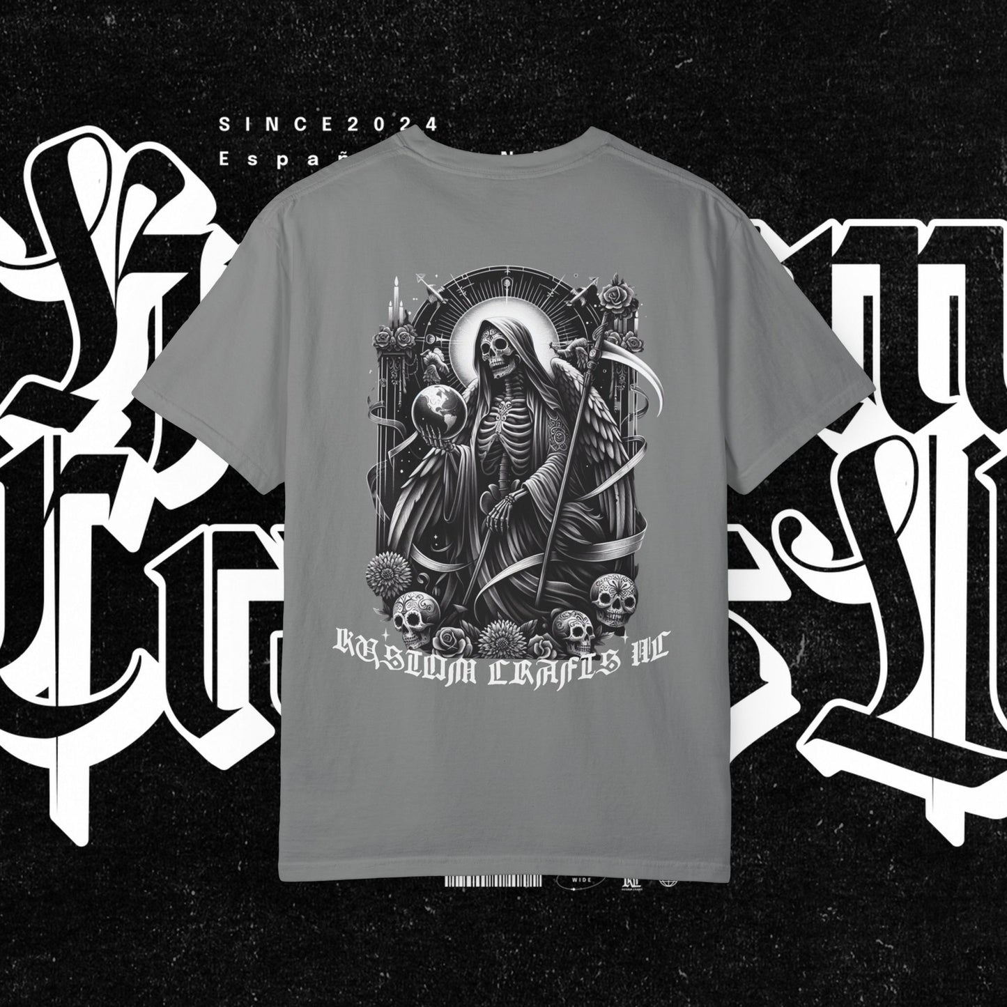 Santa Muerte Unisex T-shirt,  Day Of The Dead Tee, Saint Skeleton Shirt, Top, Mexican Folk Art Clothing, Kustom Crafts LLC