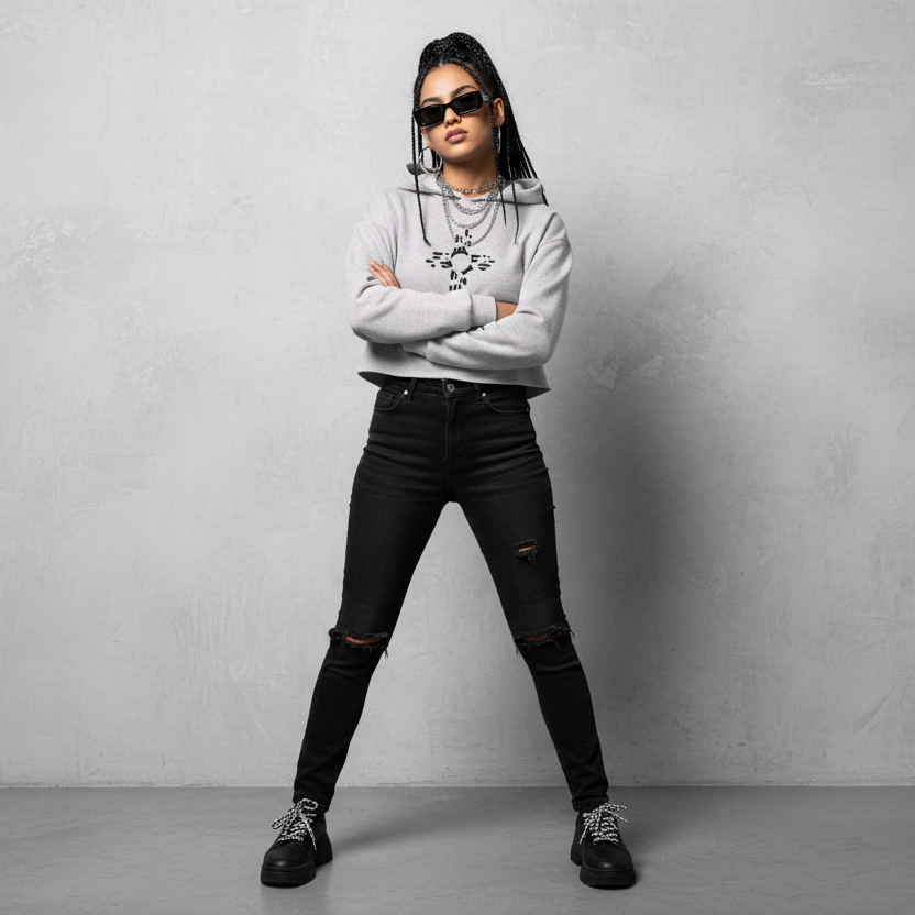 Zia Sun, Cow Print - Cropped Hoodie