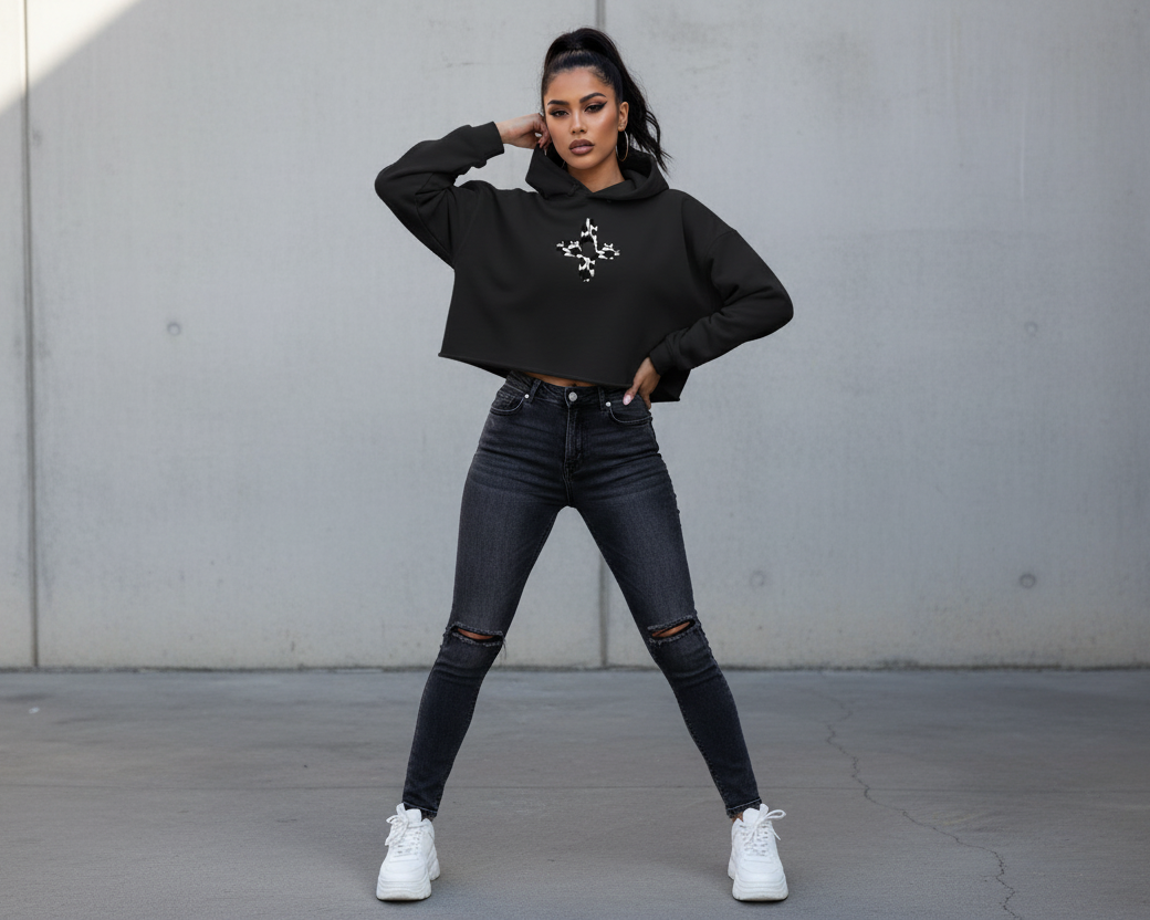 Zia Sun, Cow Print - Cropped Hoodie
