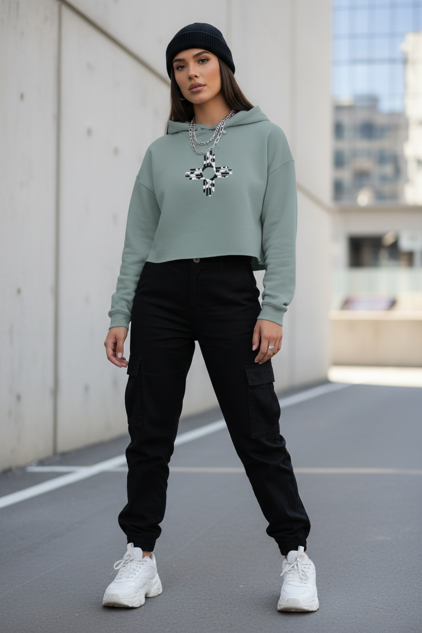 Zia Sun, Cow Print - Cropped Hoodie