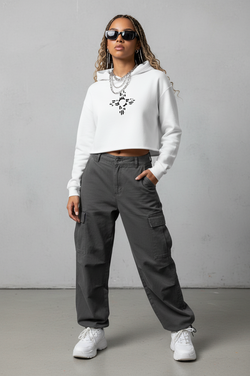 Zia Sun, Cow Print - Cropped Hoodie