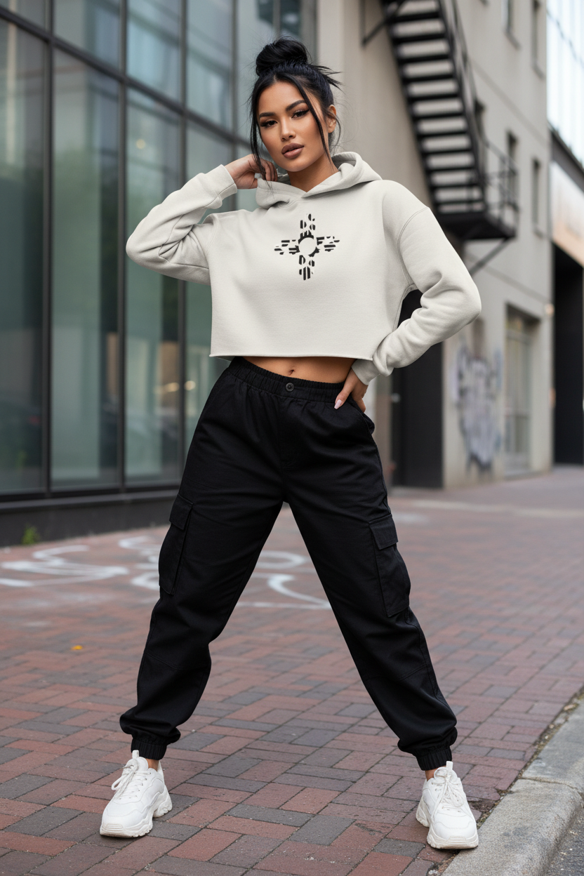 Zia Sun, Cow Print - Cropped Hoodie