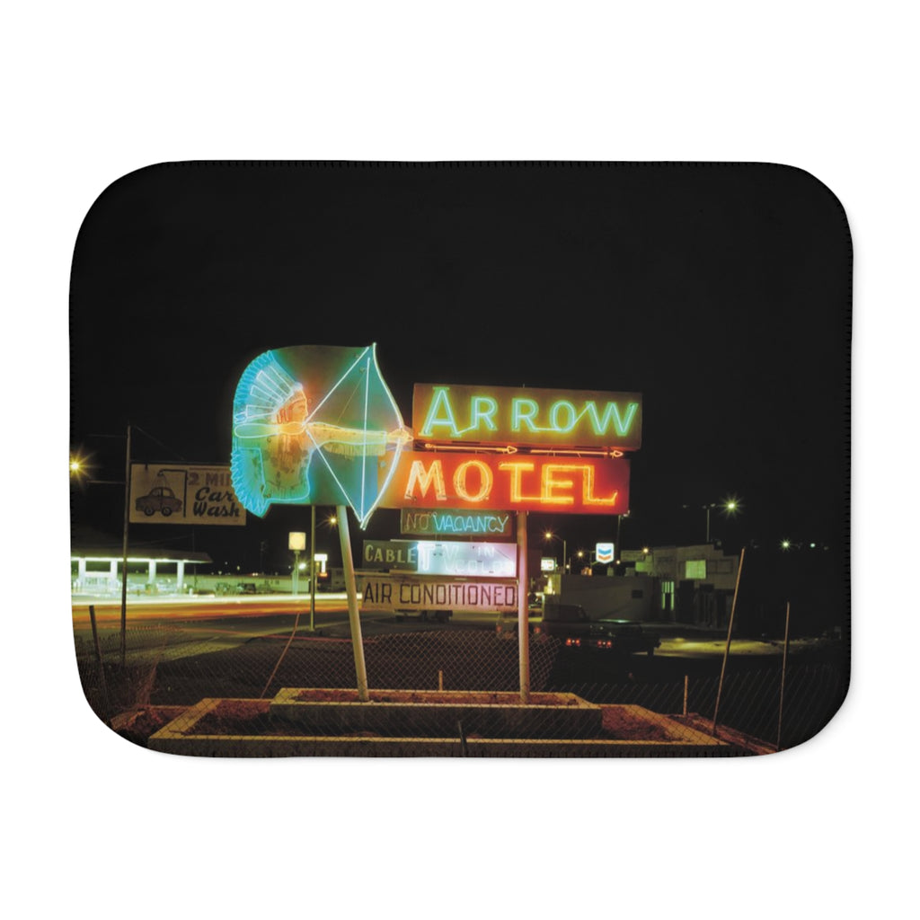 Neon Arrow Motel Sherpa Blanket — Retro Neon Sign Cozy Throw