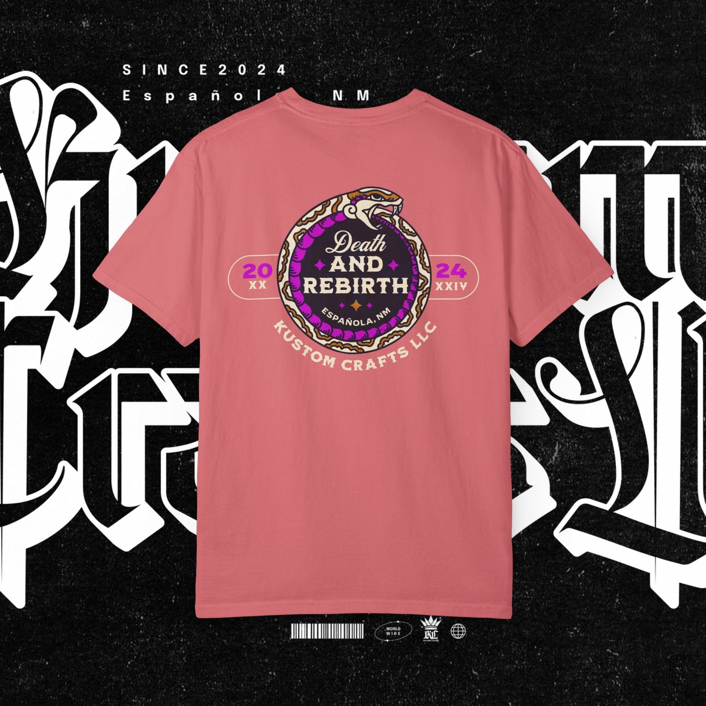 Death and Rebirth Bright Purple/Pink Snake Graphic Tee, Death Rebirth Unisex T-shirt, Streetwear Alternative Fashion, Serpent Design Shirt, Edgy Clothing