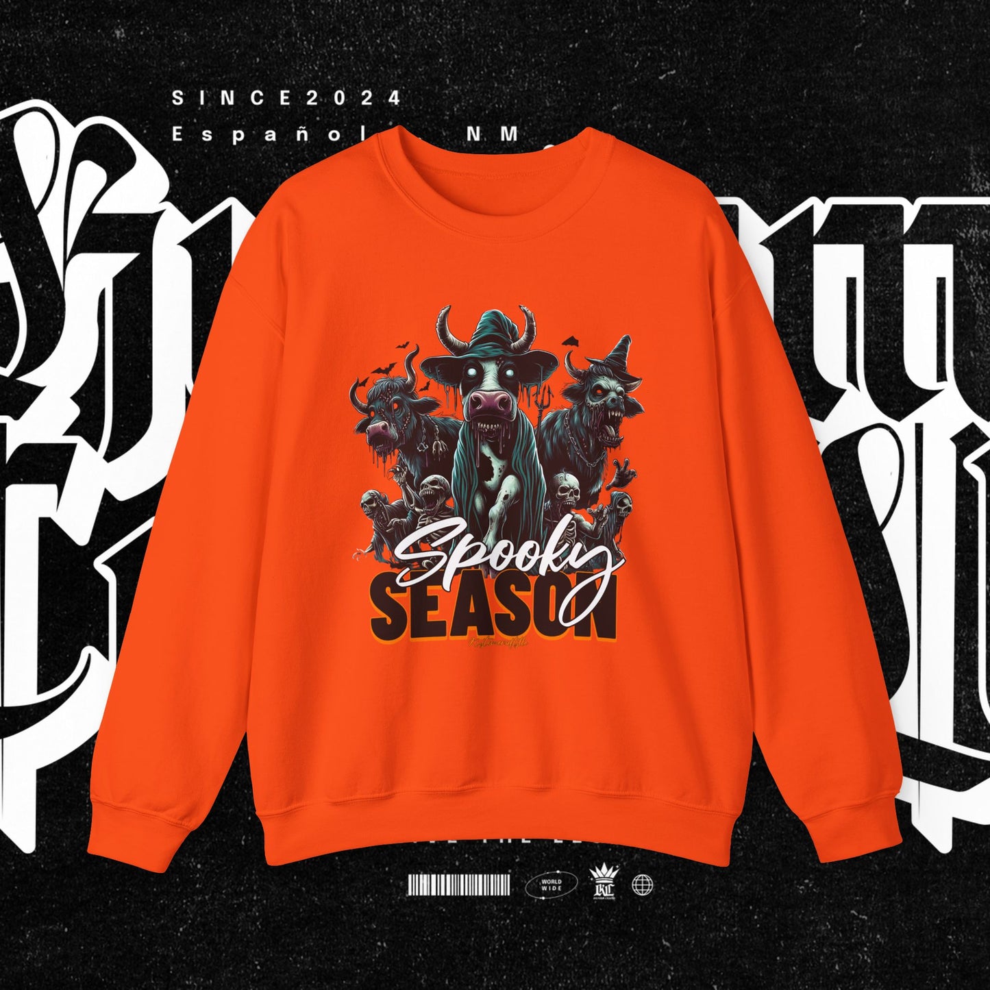 Spooky Cow Season Crewneck Sweatshirt, Halloween Apparel, Unisex Halloween Sweatshirt, Cozy Fall Fashion, Unique Gift Idea