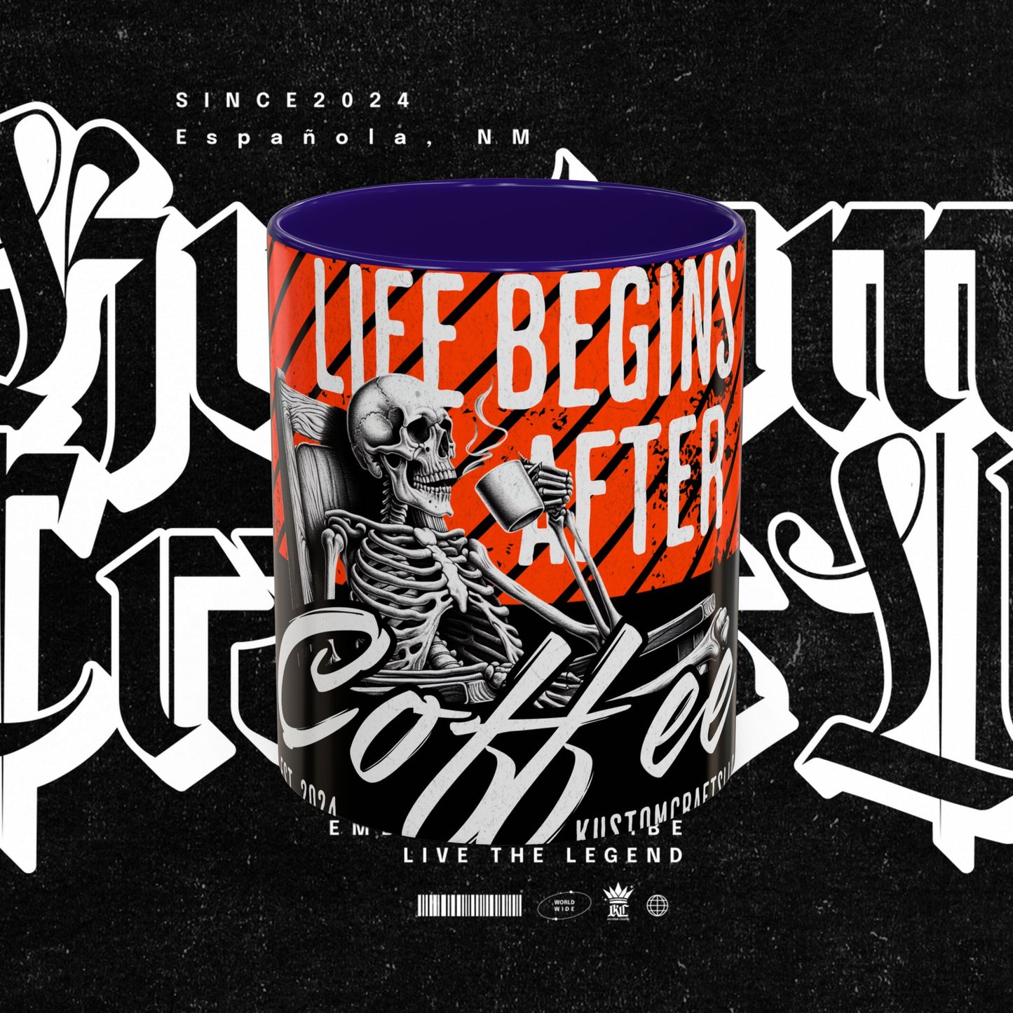 Life Begins After Coffee. Coffee Mugs, Life Begins After Coffee Mug, Unique Ceramic Cups, Skeletal Art Design, Gift for Coffee Lovers