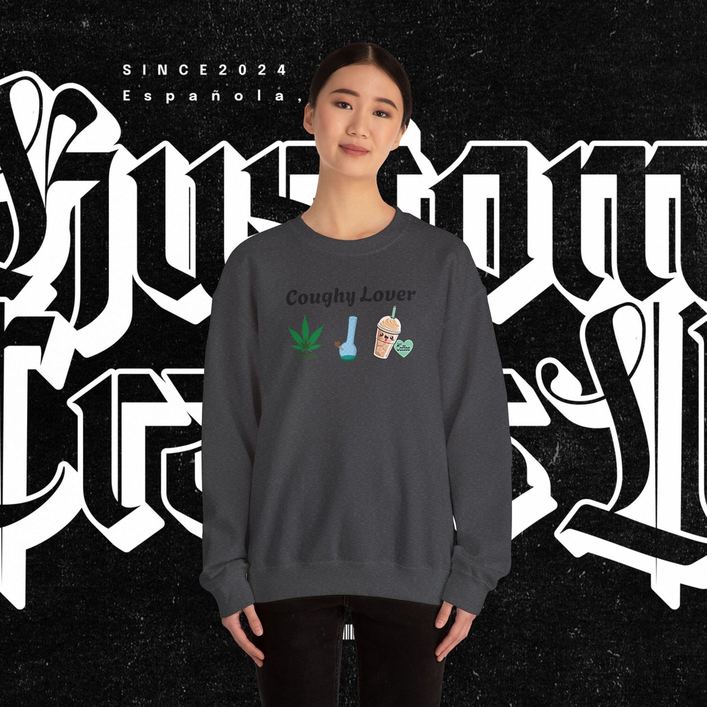 Coughy Lover Crewneck Sweatshirt | Cozy Pullover for Cannabis Enthusiasts, Gift for Holidays, Casual Wear, Trendy Sweatshirt