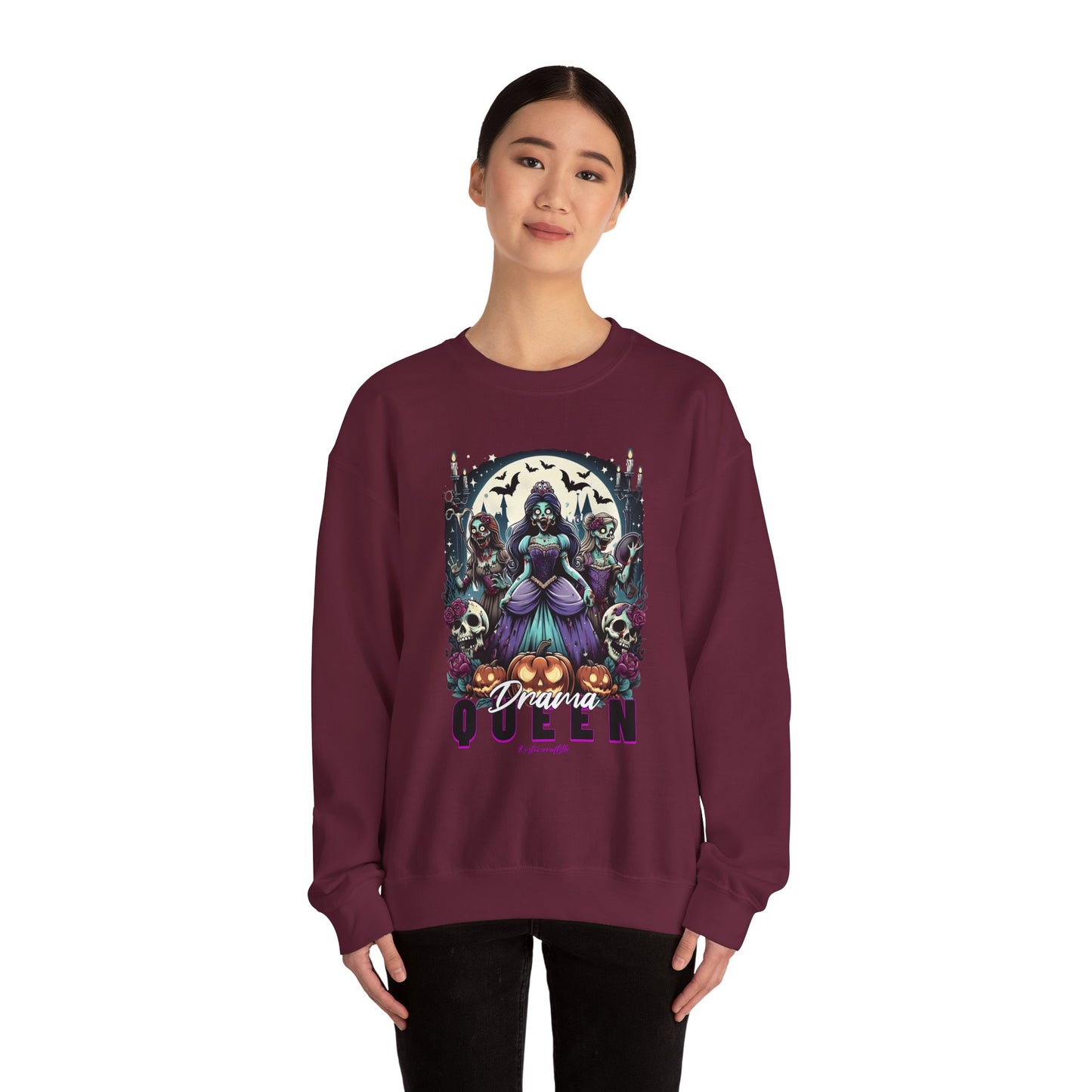 Drama Gothic Queen Sweatshirt - Unisex Heavy Blend Crewneck, Halloween Apparel, Dark Aesthetic Clothing, Edgy Gift for Her, Cozy Sweatshirt