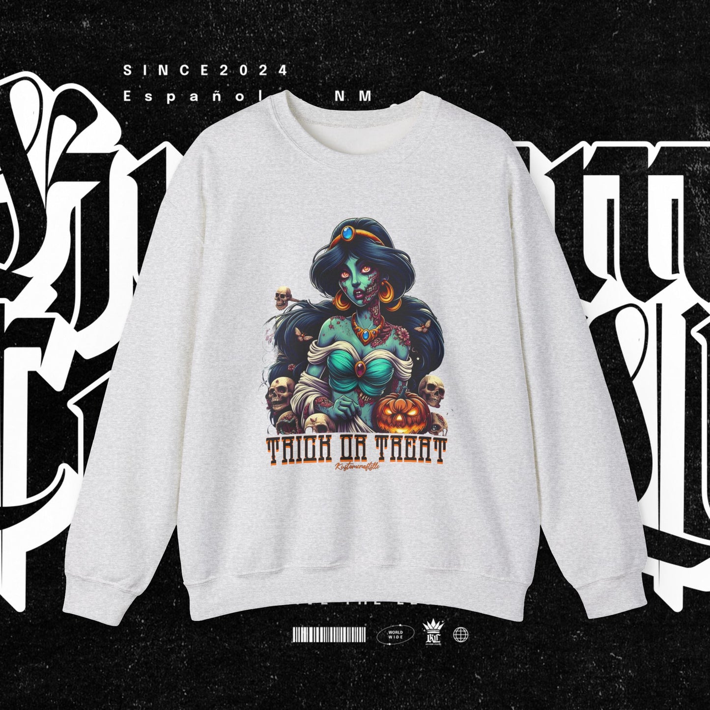 Spooky Vibes " Trick Or Treat" Crewneck Sweatshirt - Trick or Treat, Halloween Apparel, Unisex Sweatshirt, Cozy Fall Fashion, Gift for Her
