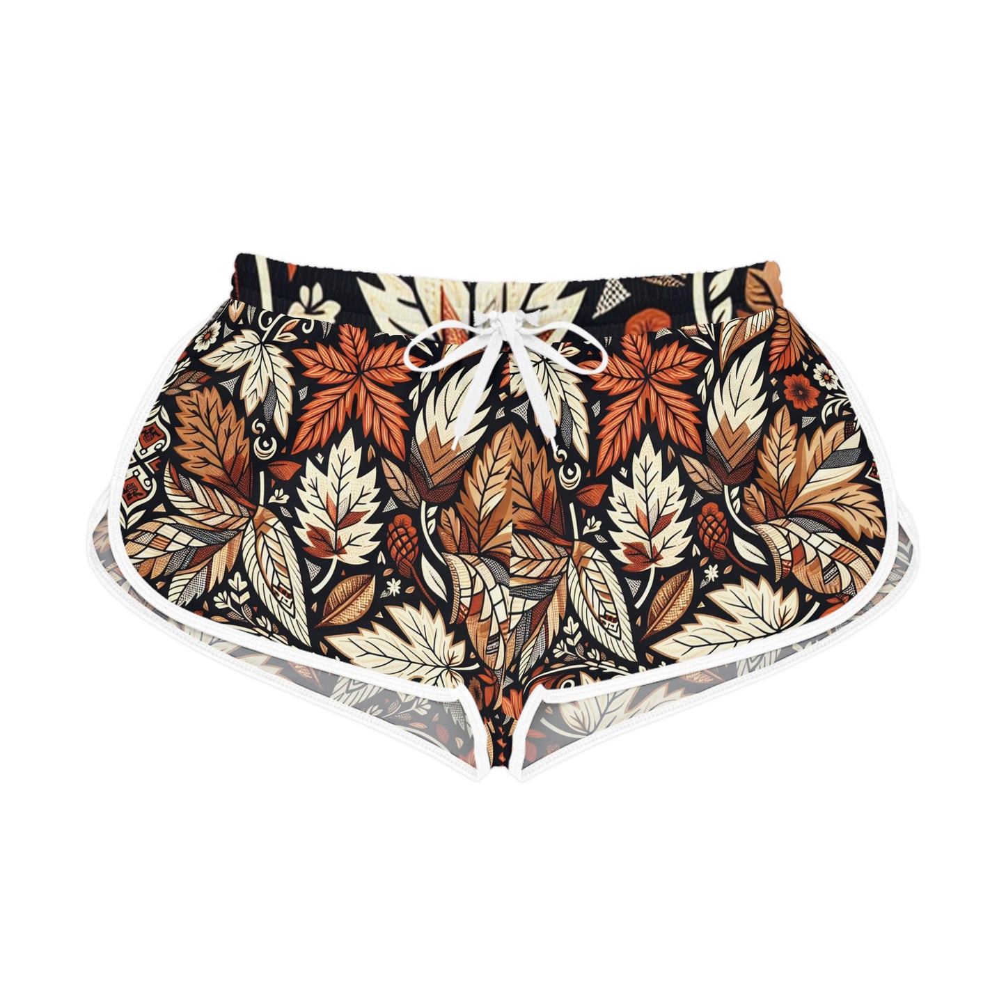 Autumn Leaf Print Women's Relaxed Shorts, Boho Style Lounge Shorts, AOP Shorts for Casual Wear, Fall Fashion, Summer Beachwear, Gift for Her