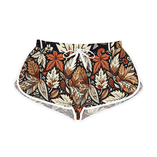 Autumn Leaf Print Women's Relaxed Shorts, Boho Style Lounge Shorts, AOP Shorts for Casual Wear, Fall Fashion, Summer Beachwear, Gift for Her