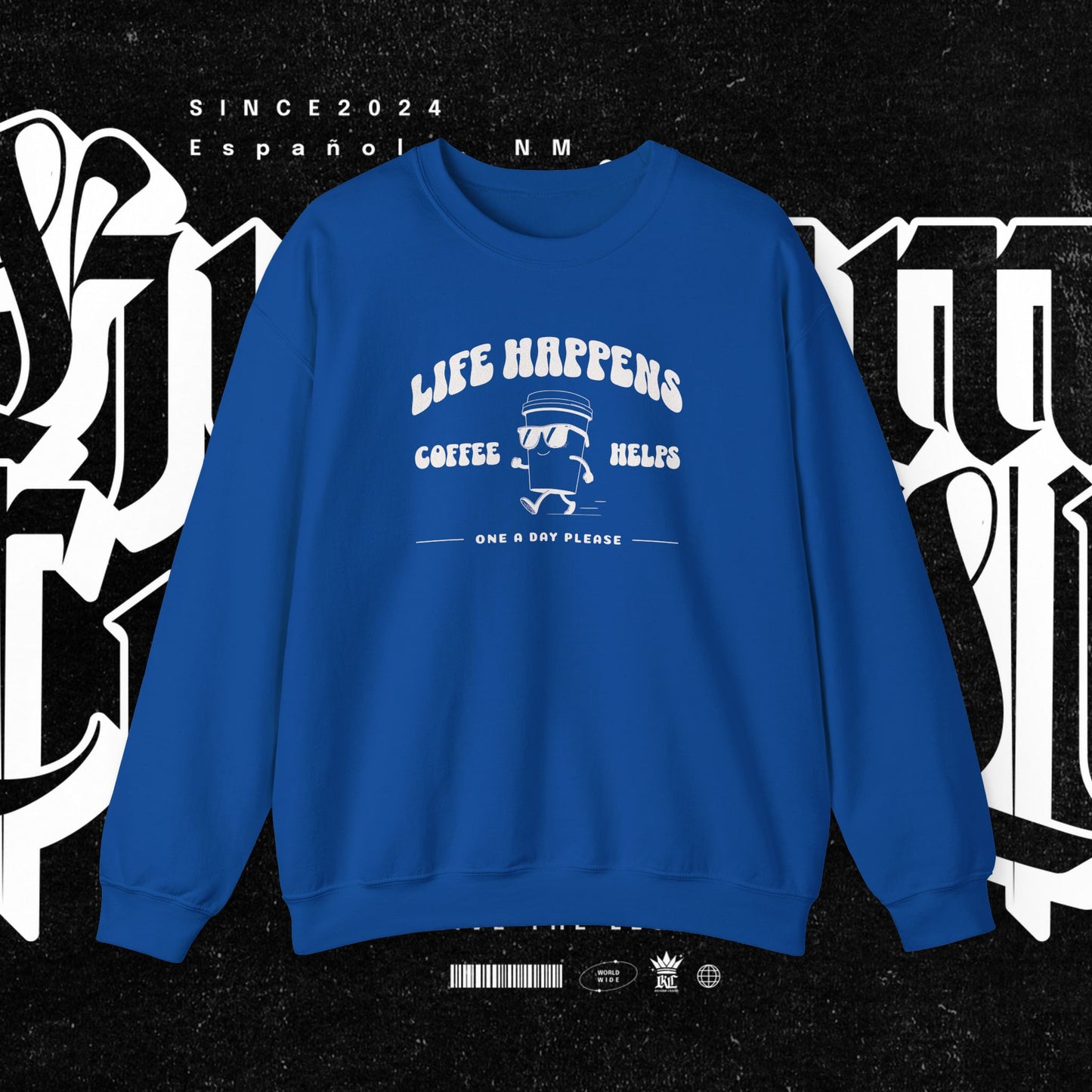 Life Happens Coffee Helps Sweatshirt, Funny Quote Jumper, Cozy Pullover, Gift for Coffee Lovers, Crew Neck Sweater, Comfy Shirt