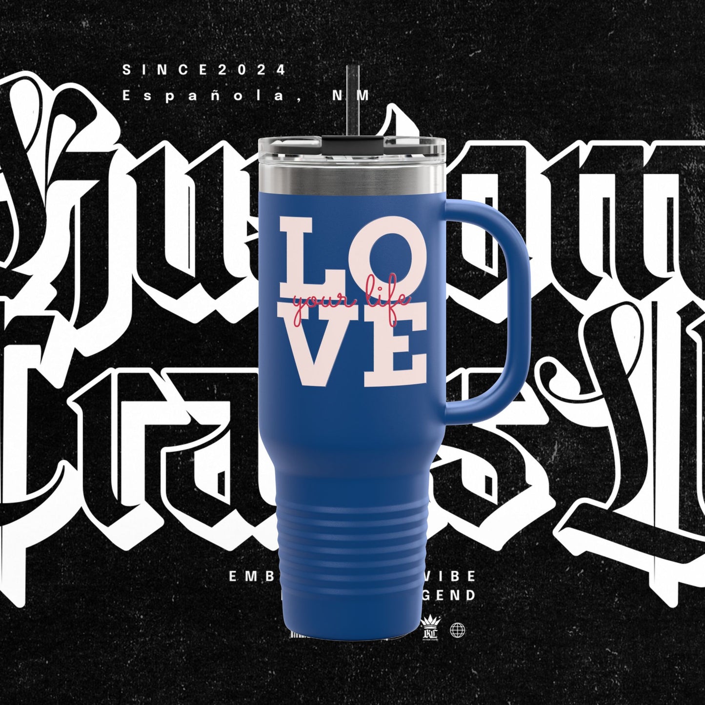 Love Your Life Insulated Travel Mug, 40oz - Motivational Coffee Cup for Commuters, Inspirational Tea Tumbler, Positive Energy Drinkware,