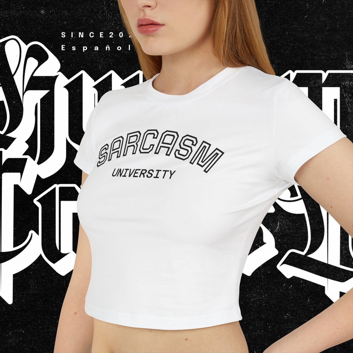 Sarcasm University Women's Baby Tee - Fun Humor T-Shirt, Gift for Friends, Cute Casual Top, College Style, Perfect Birthday Gift