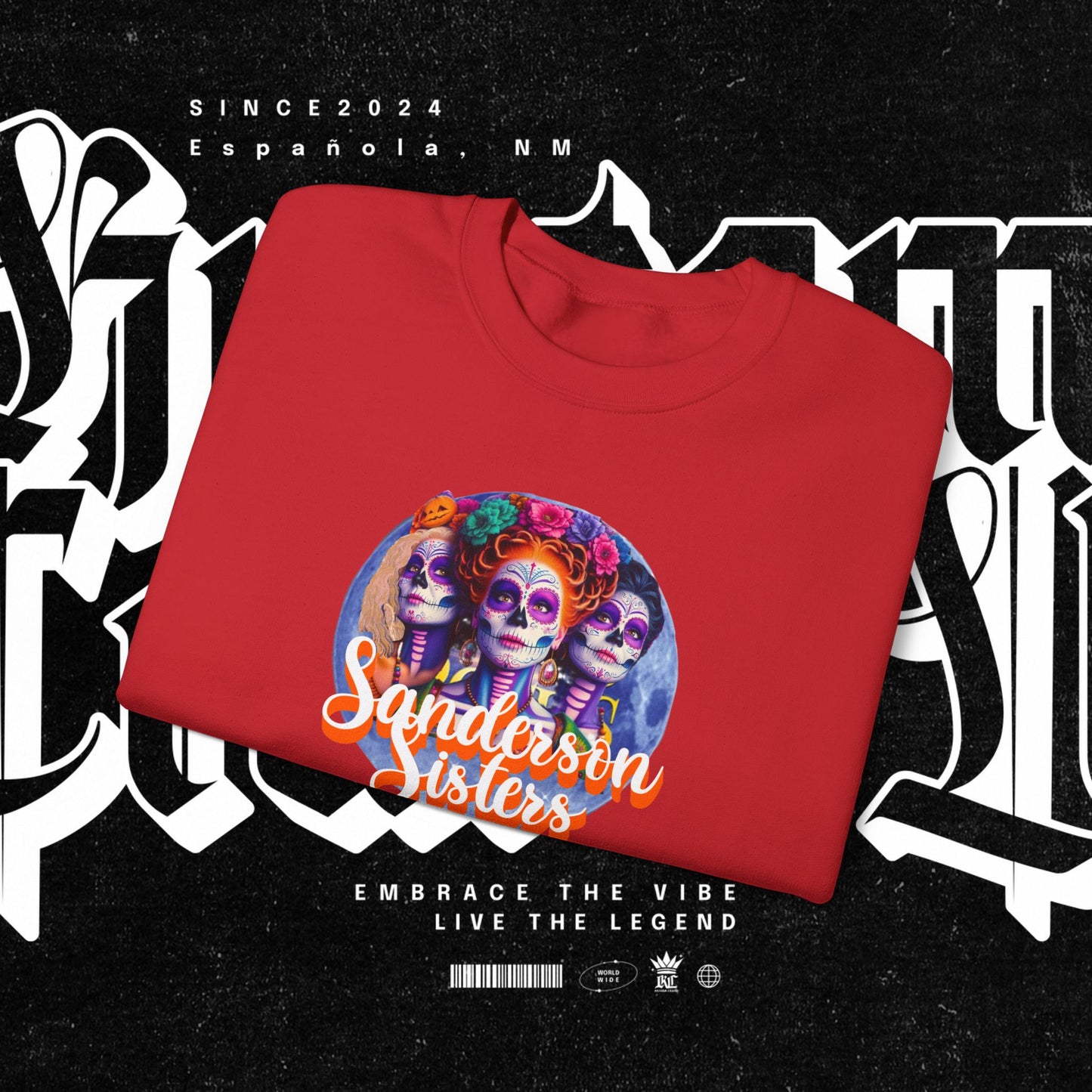 Sanderson Sisters Day of the Dead Crewneck Sweatshirt, Cozy Sweatshirt for Fall, Halloween Outfit, Gift for Sister, Skull Art Apparel