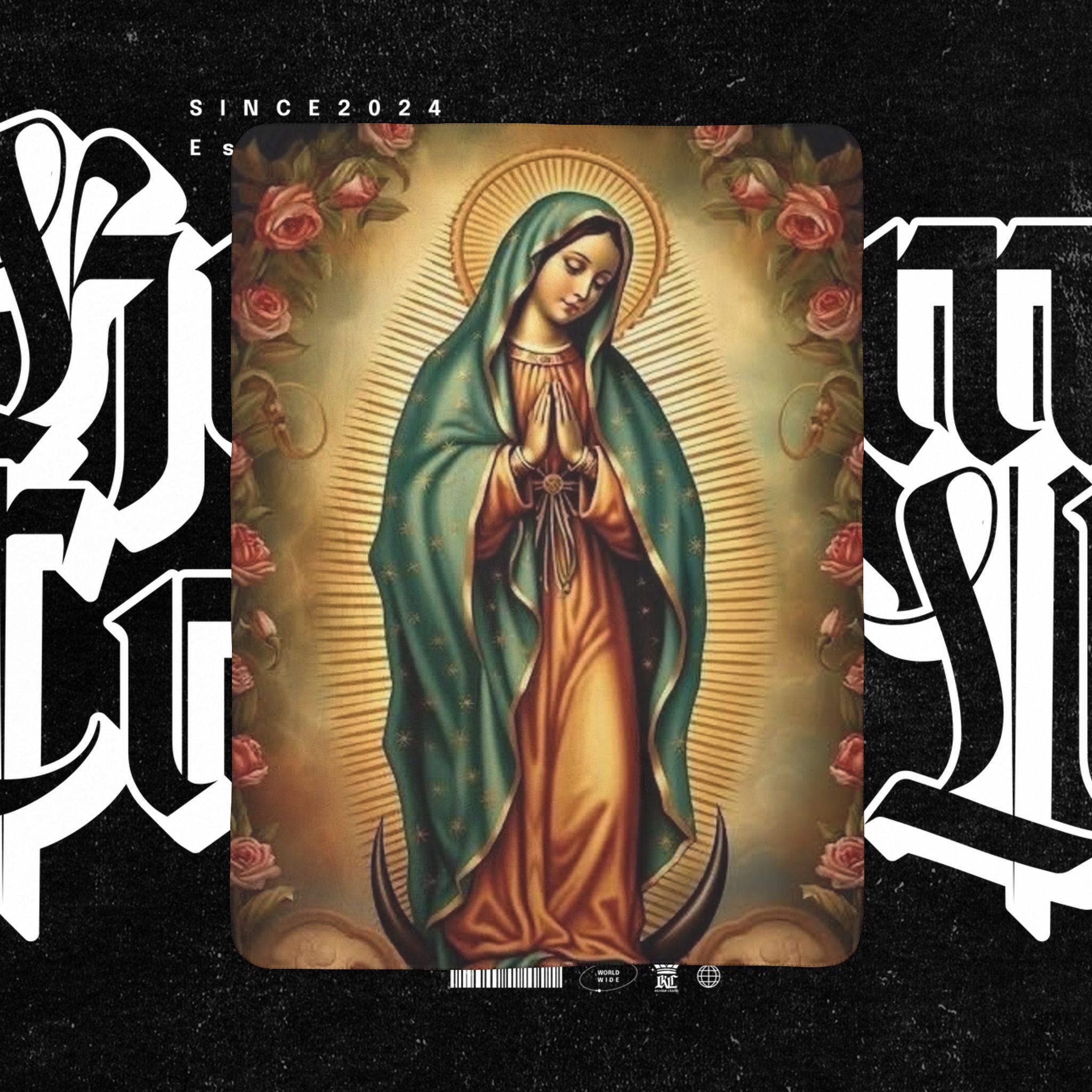 Virgen de Guadalupe Fleece Sherpa Blanket