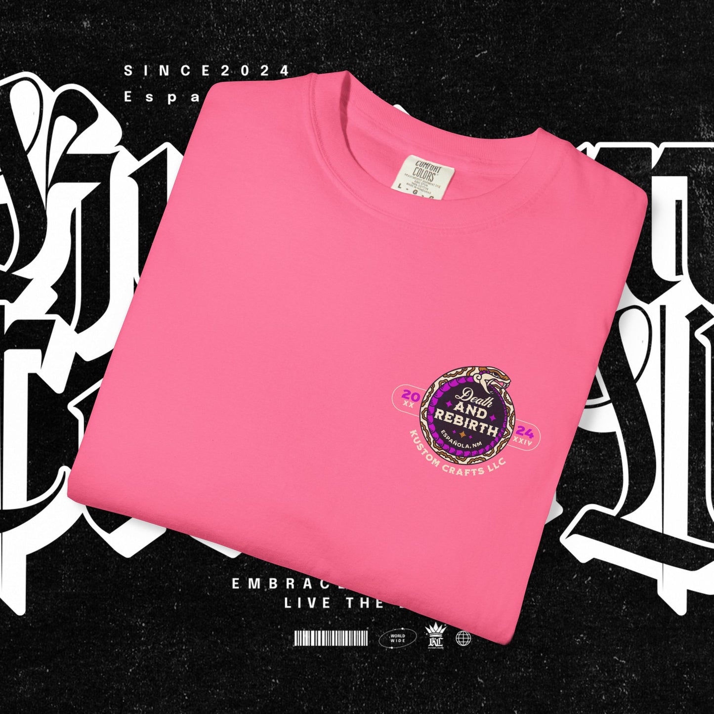 Death and Rebirth Bright Purple/Pink Snake Graphic Tee, Death Rebirth Unisex T-shirt, Streetwear Alternative Fashion, Serpent Design Shirt, Edgy Clothing