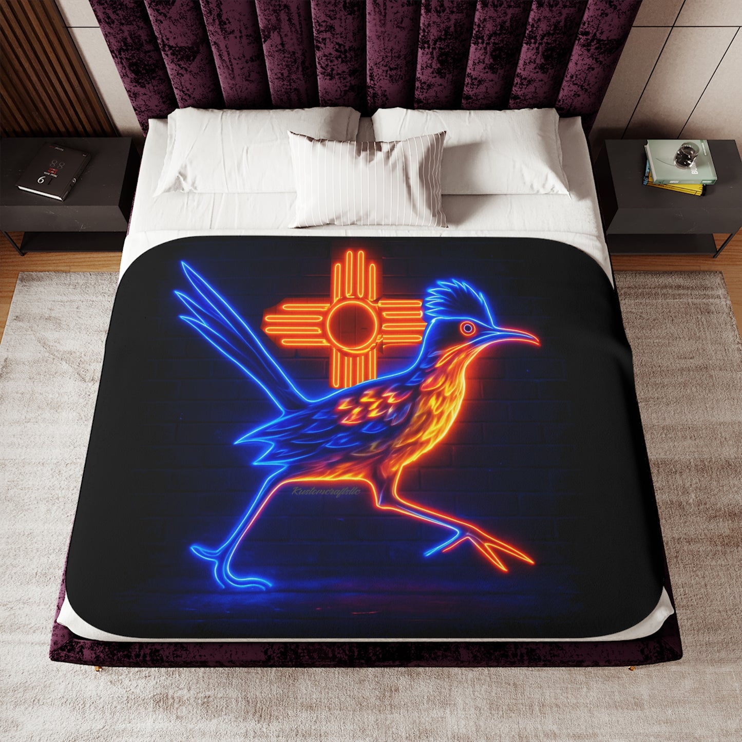 Neon Roadrunner Sherpa Blanket, Cozy Home Decor, Gifts for Bird Lovers, Warm Throw Blanket for All Seasons