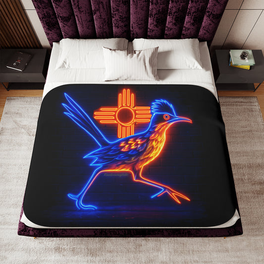 Neon Roadrunner Sherpa Blanket, Cozy Home Decor, Gifts for Bird Lovers, Warm Throw Blanket for All Seasons