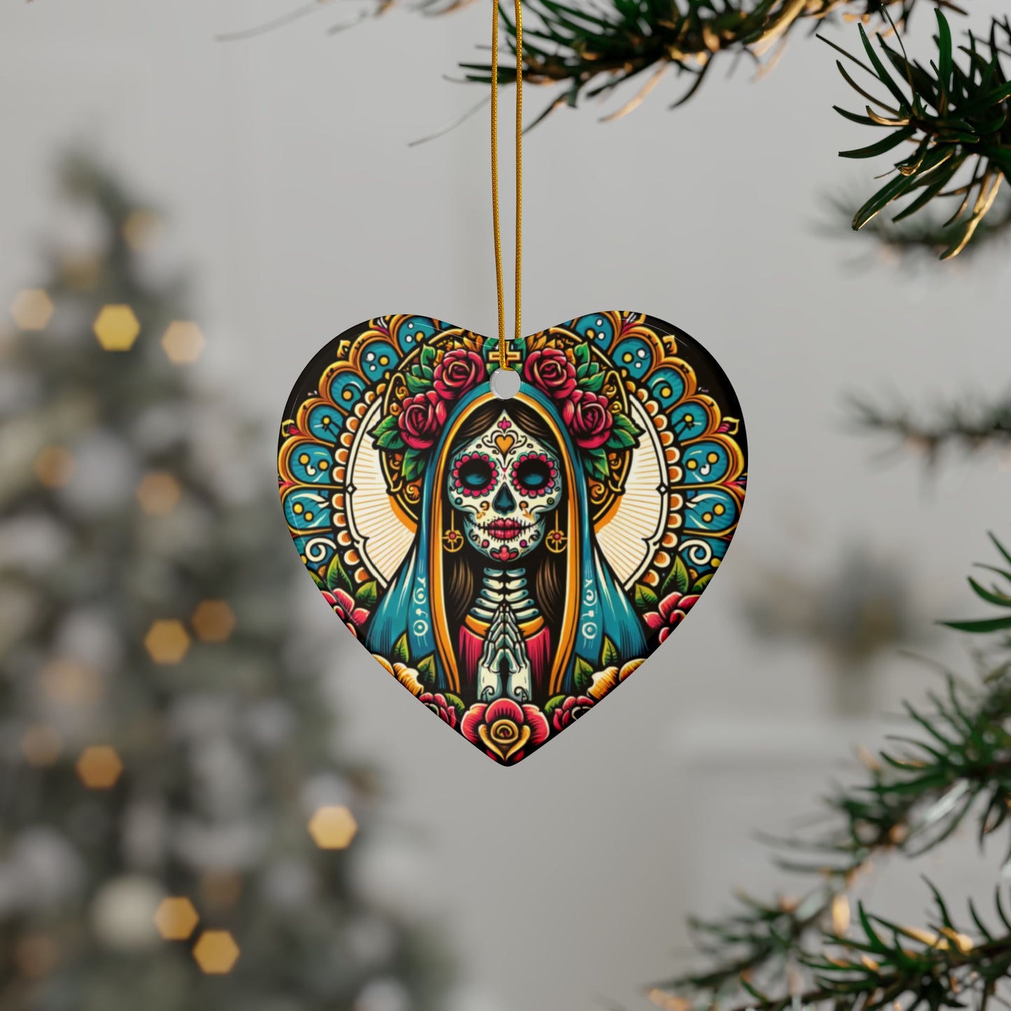 Ceramic Ornaments - Dia de los Muertos Virgin Mary Themed