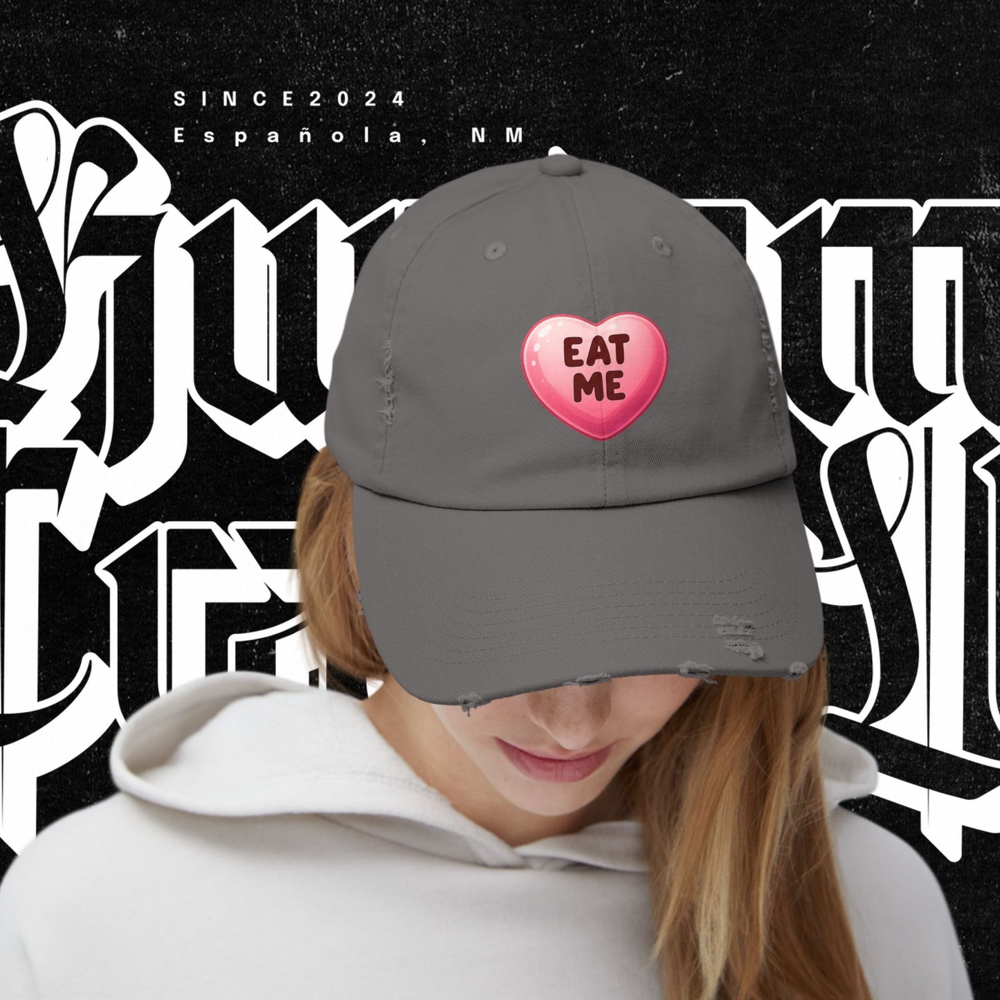 Eat Me Distressed Cap - Fun Accessory for All, Playful Style, Casual Wear, Gift for Friends, Trendy Summer Hat