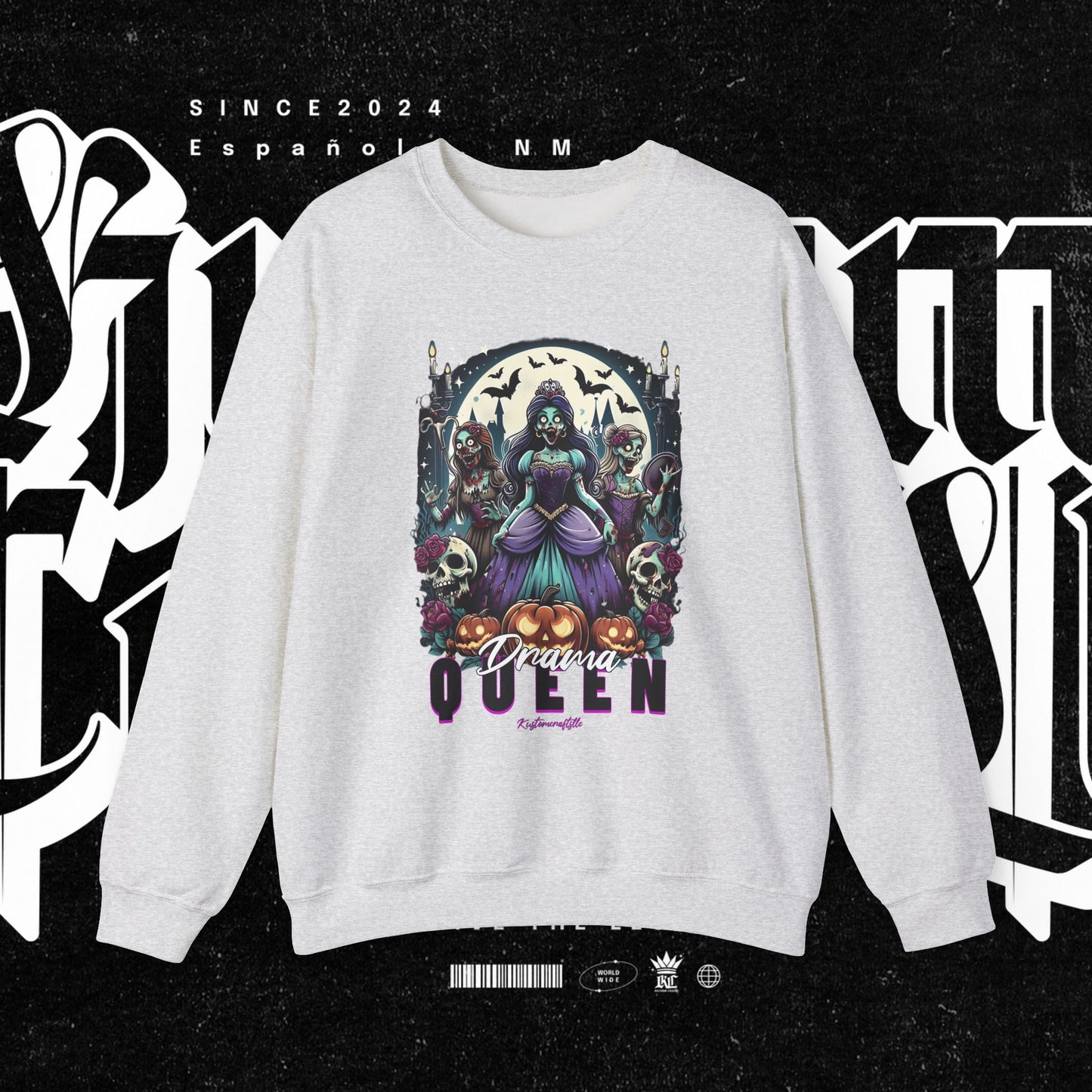 Drama Gothic Queen Sweatshirt - Unisex Heavy Blend Crewneck, Halloween Apparel, Dark Aesthetic Clothing, Edgy Gift for Her, Cozy Sweatshirt