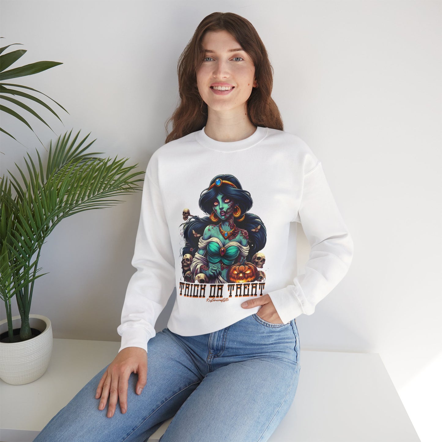 Spooky Vibes " Trick Or Treat" Crewneck Sweatshirt - Trick or Treat, Halloween Apparel, Unisex Sweatshirt, Cozy Fall Fashion, Gift for Her